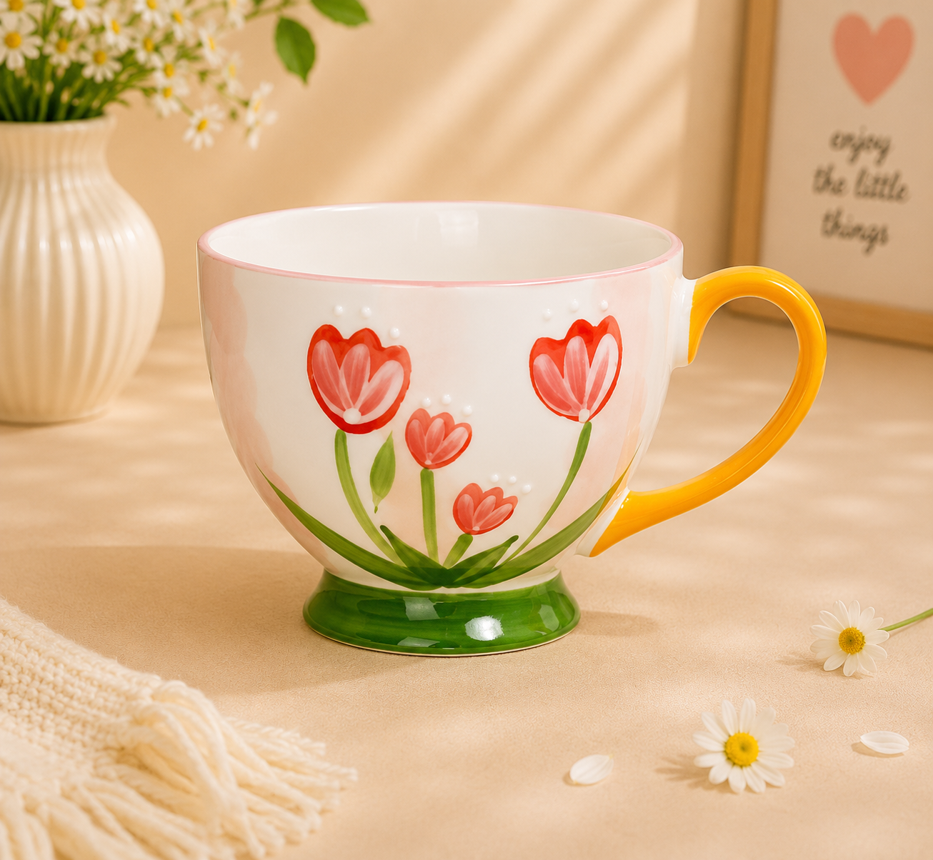 Handmade Pink Tulip Breakfast Cup (420ml)