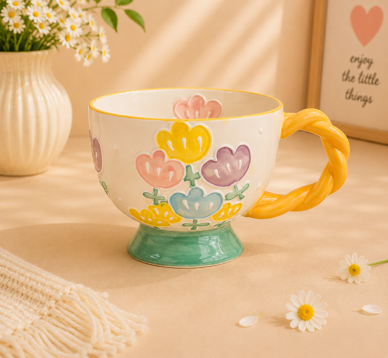 Handmade Four Color Tulip Breakfast Cup (420ml)