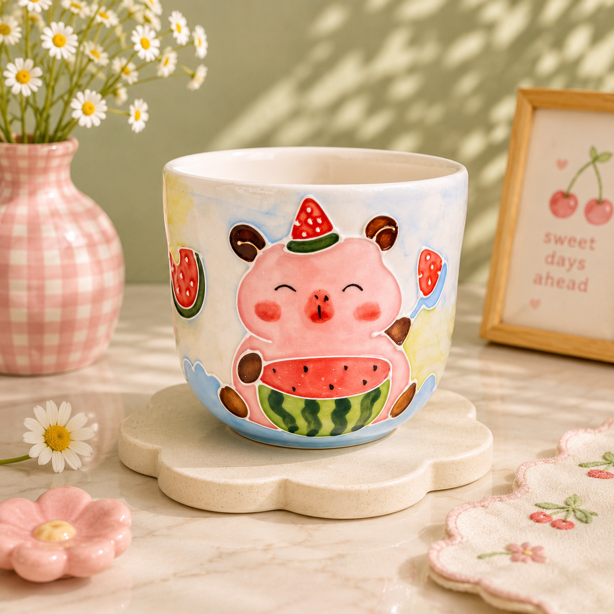 Handmade Watermelon Piglet Gourd Cup