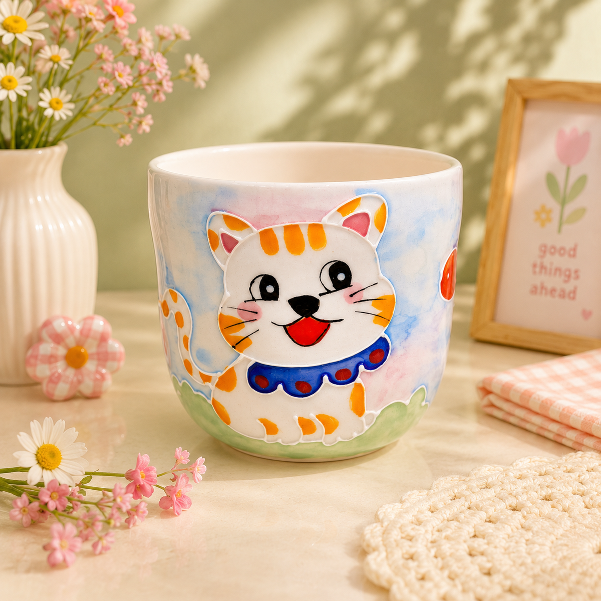 Handmade Happy Tabby Gourd Cup