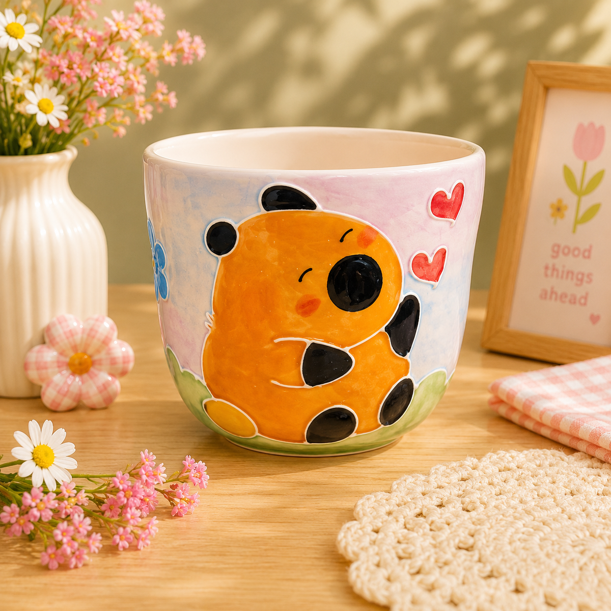 Handmade Sleepy Bear Gourd Cup