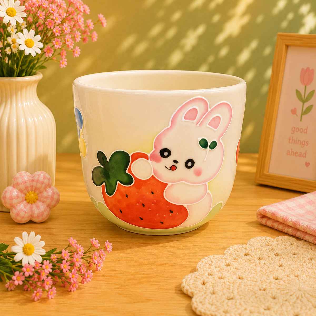 Handmade Strawberry Bunny Gourd Cup