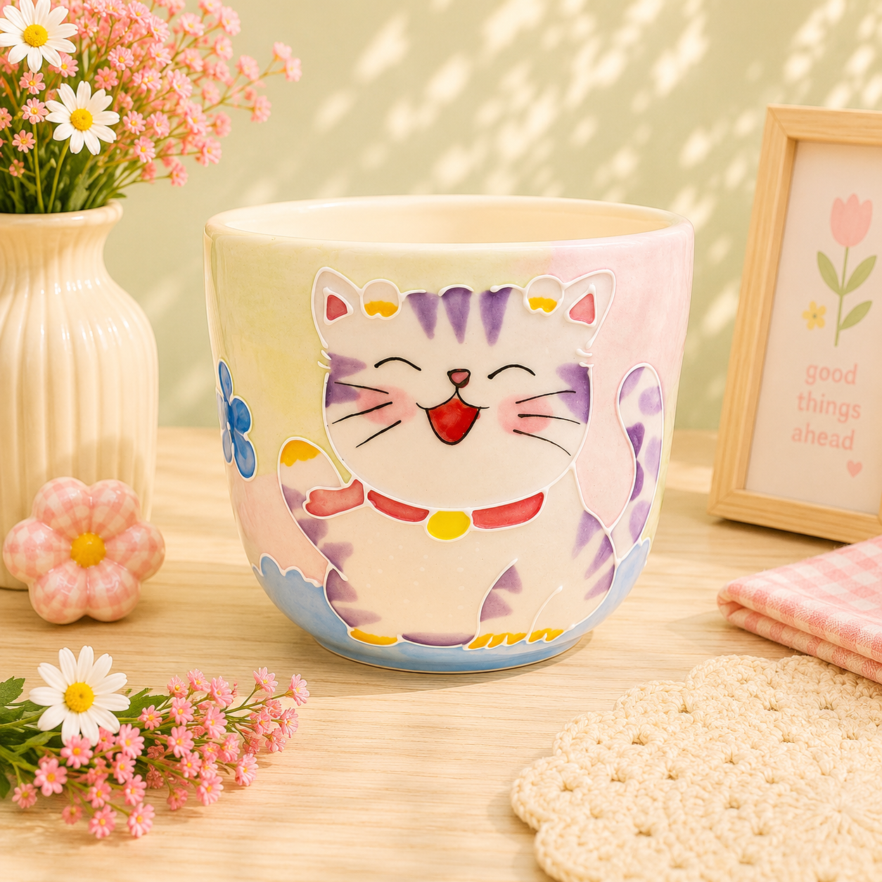 Handmade Happy Lavender Kitty Gourd Cup (200ml)