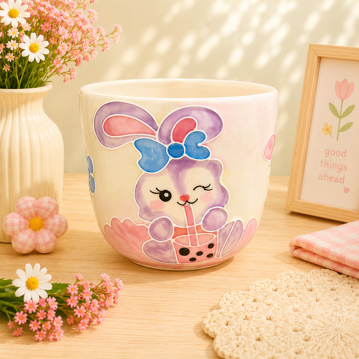 Handmade Bubble Tea Bunny Gourd Cup
