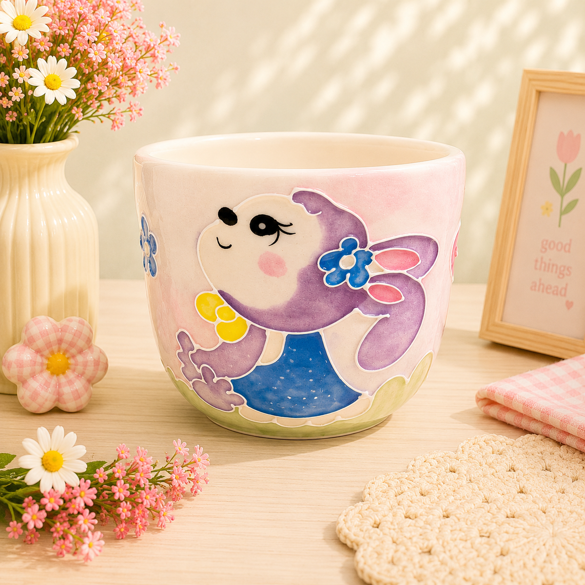 Handmade Lavender Bunny Gourd Cup