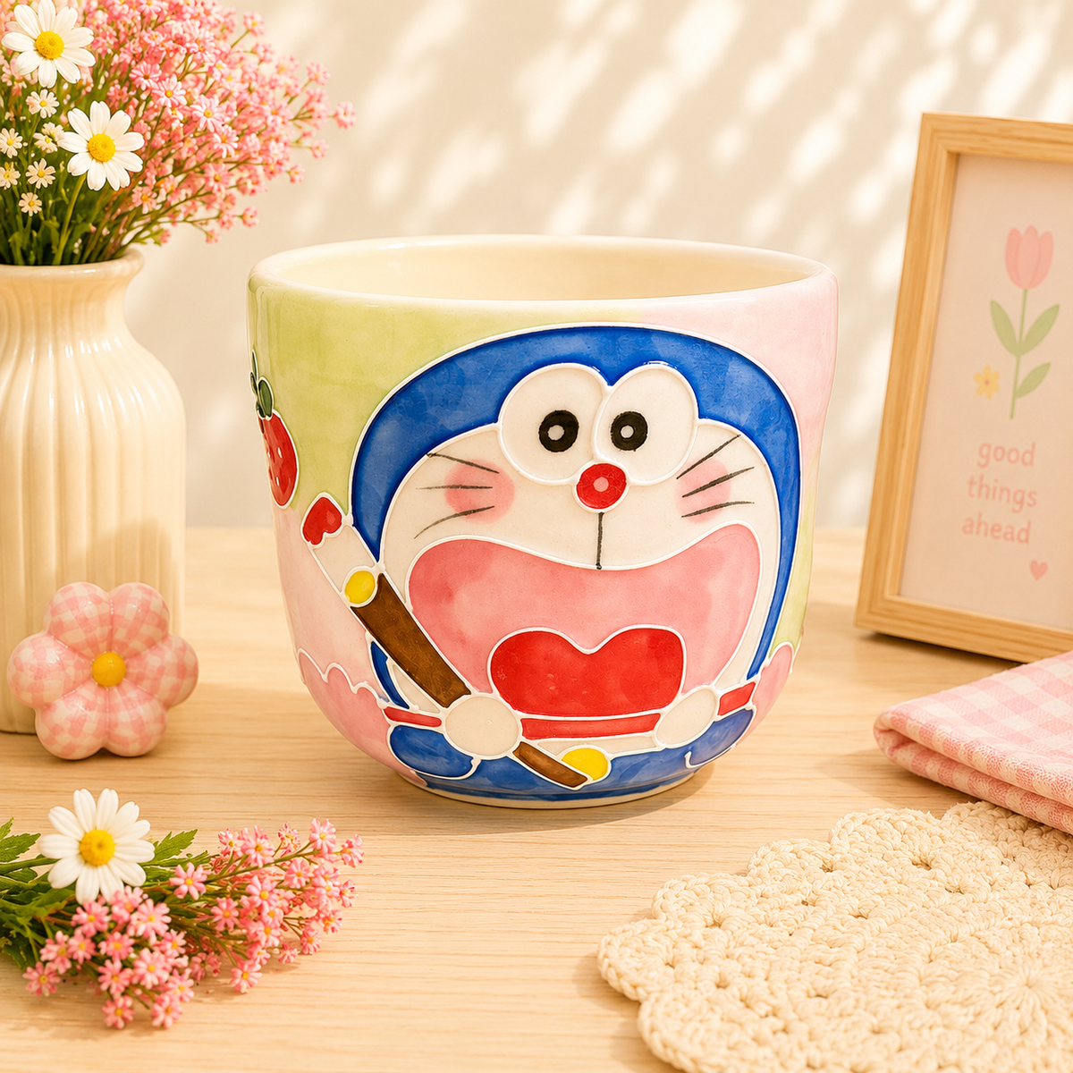Handmade Artist Doraemon Gourd Cup