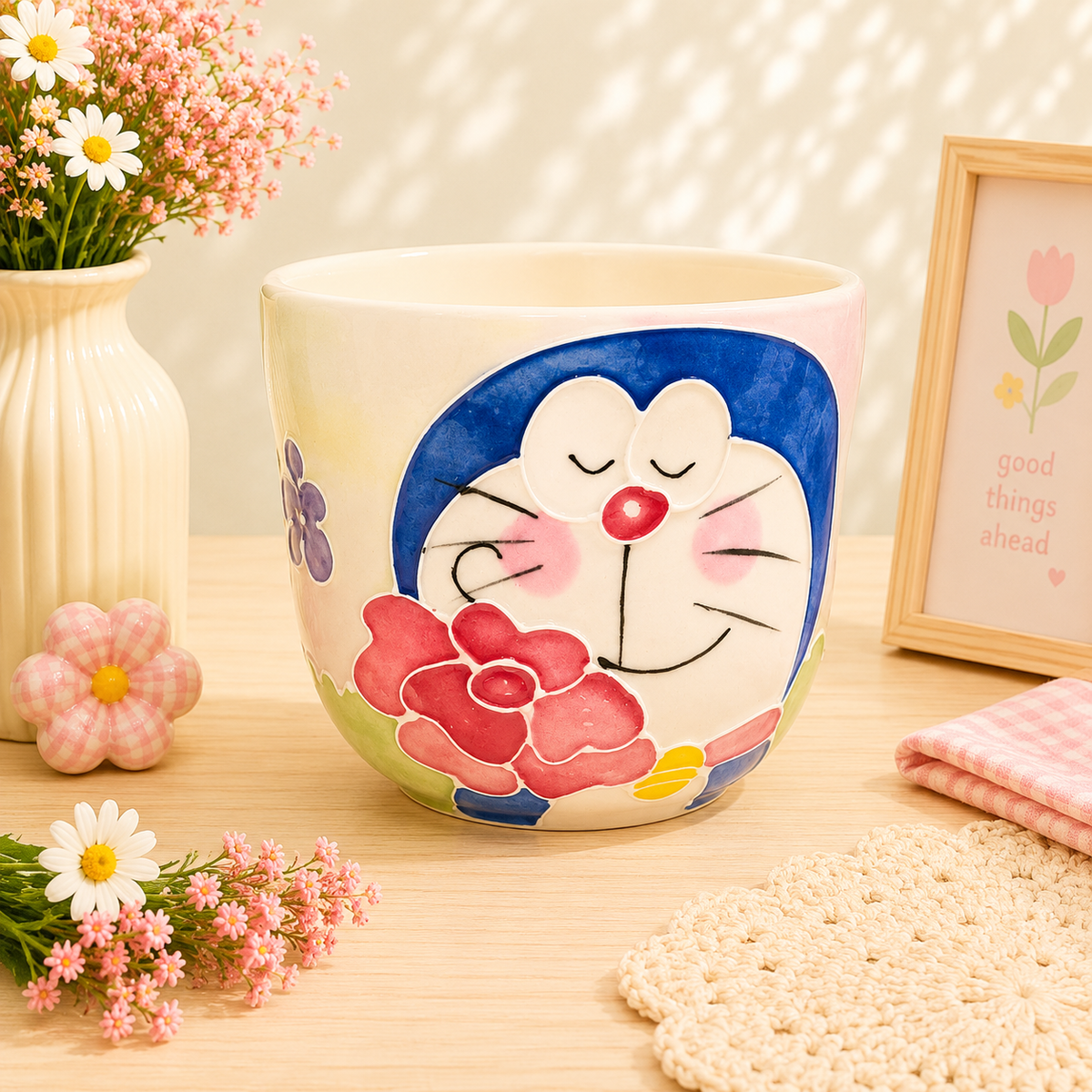 Handmade Rose Doraemon Gourd Cup