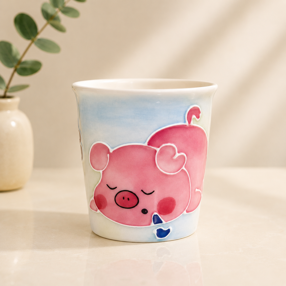 Handmade Sleepy Piglet Mini Cup