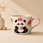 Ceramic mug with a panda design on a beige background