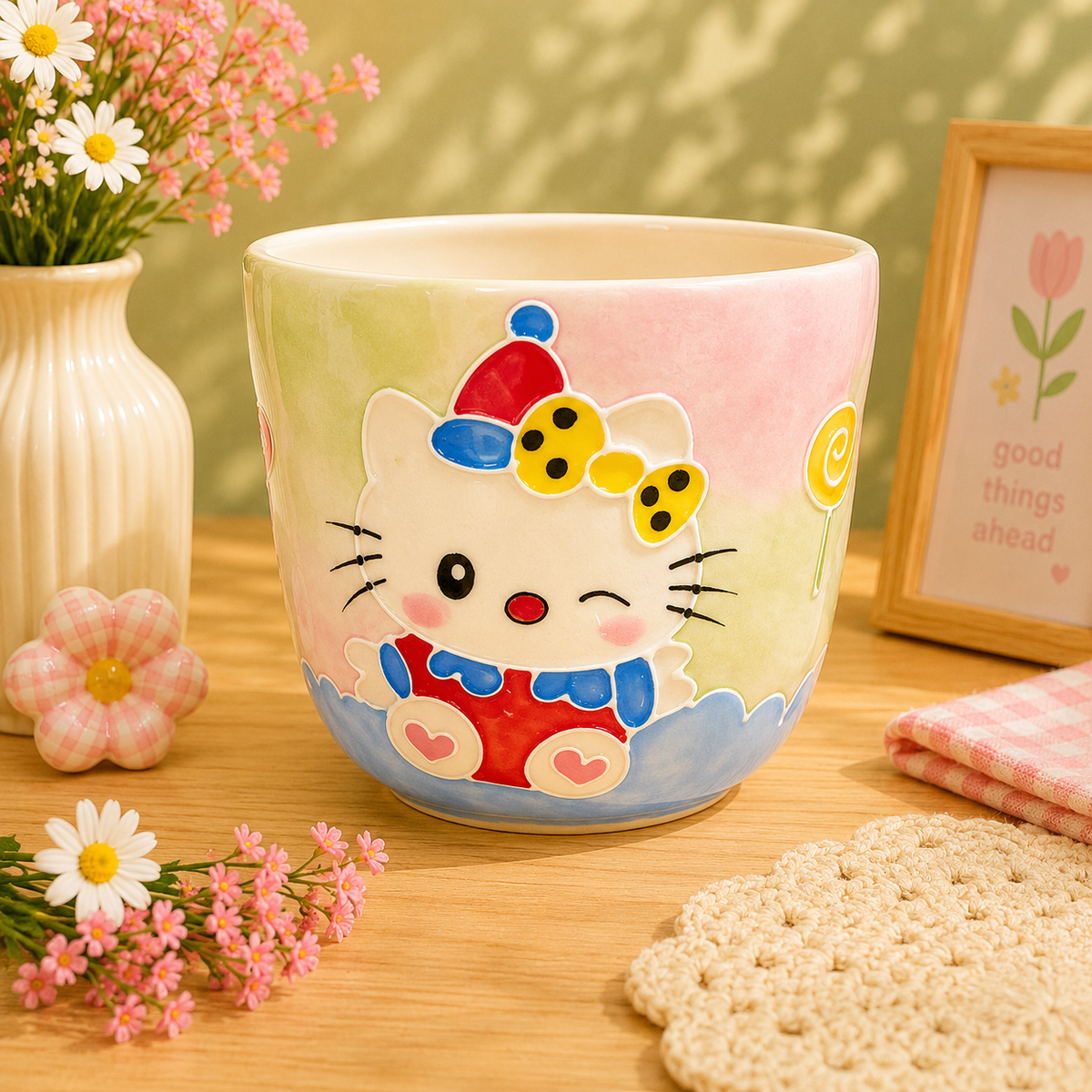 Handmade Winking Hello Kitty Gourd Cup