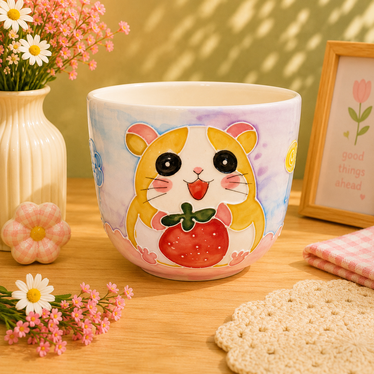 Handmade Strawberry Hamster Gourd Cup