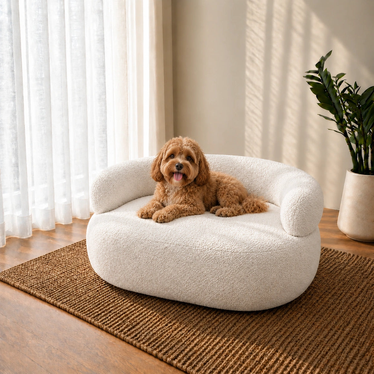 Modern Curved Boucle Dog Sofa Bed