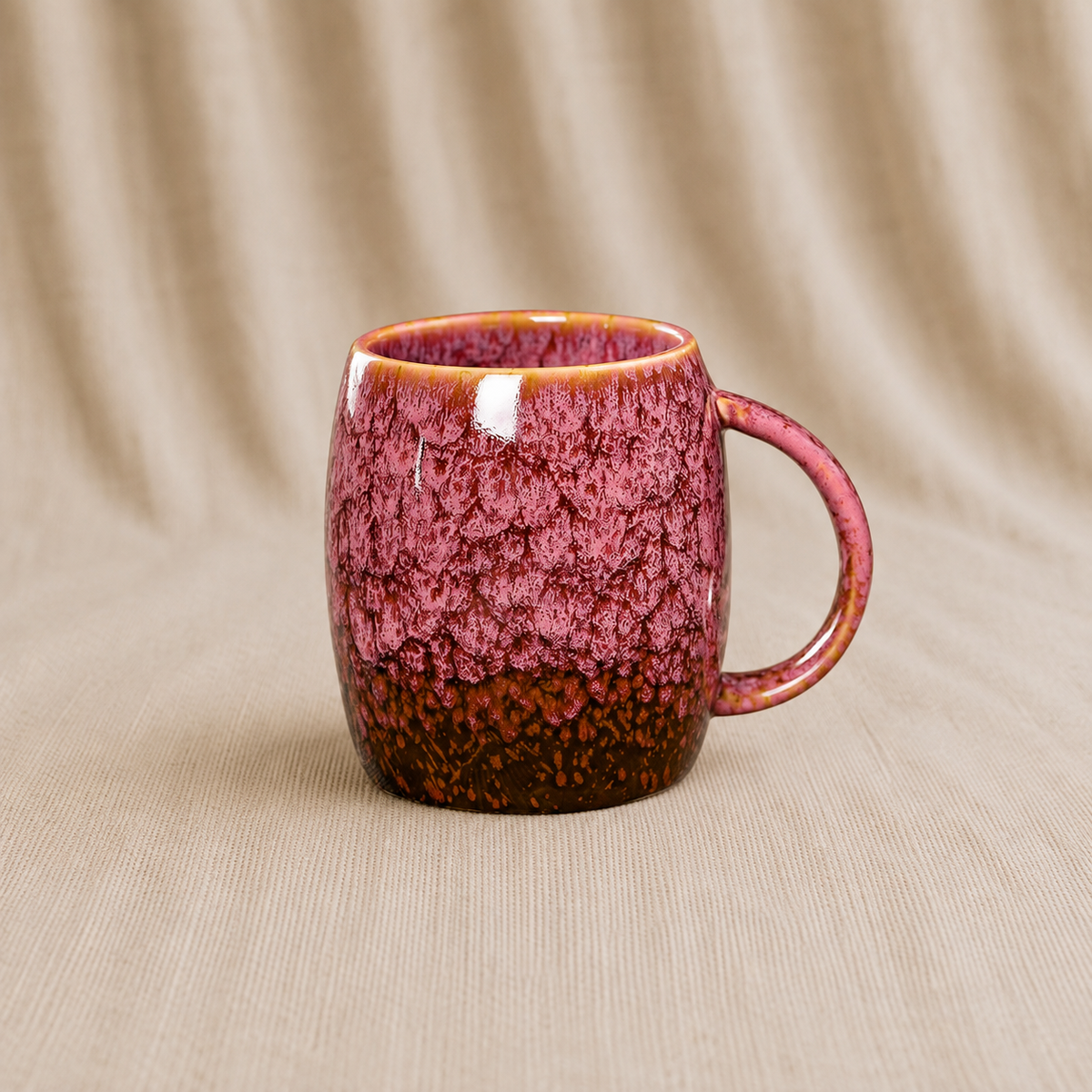 Crimson Ember Retro Glazed Ceramic Mug