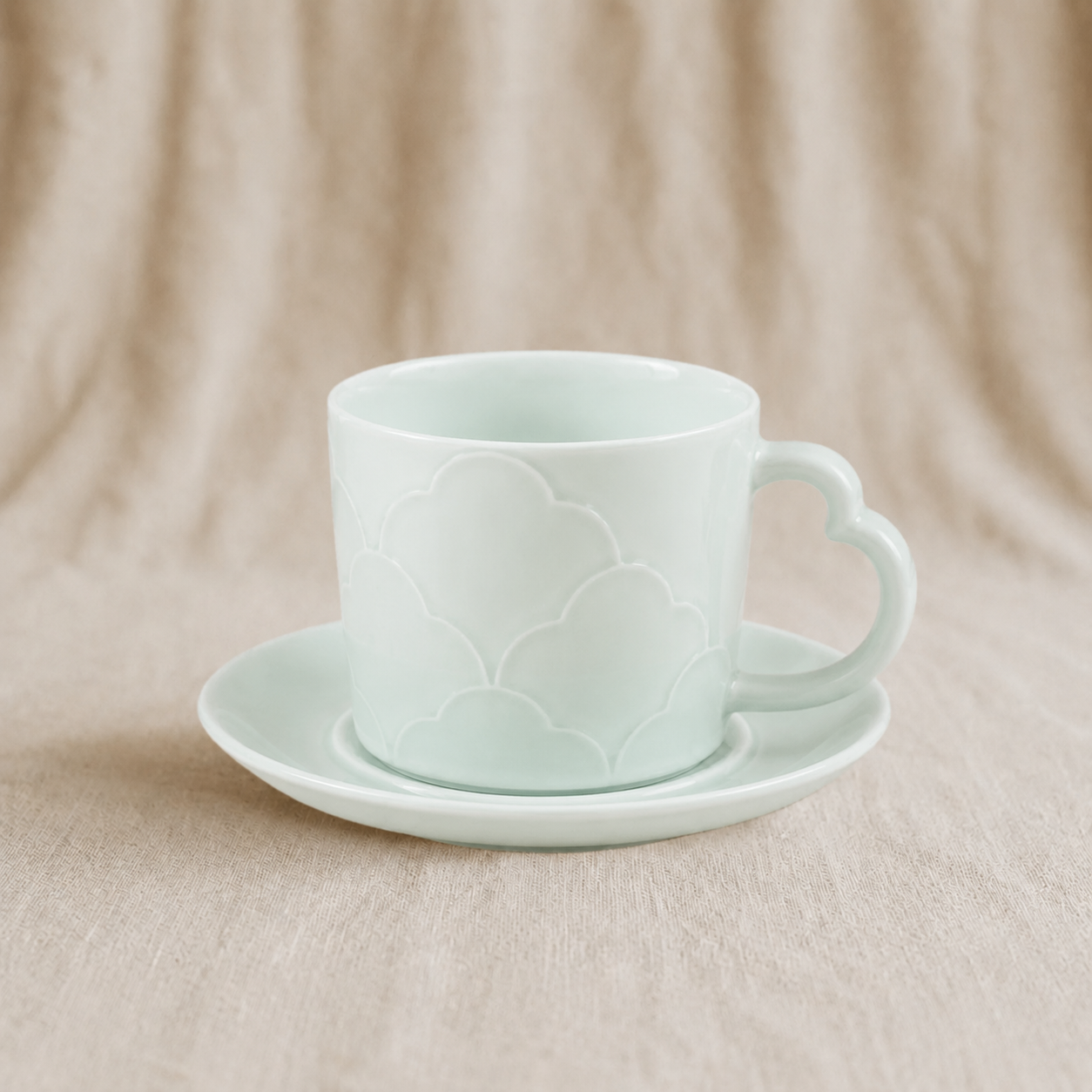 Cyan Carved Cloud Porcelain Coffee Cup Set