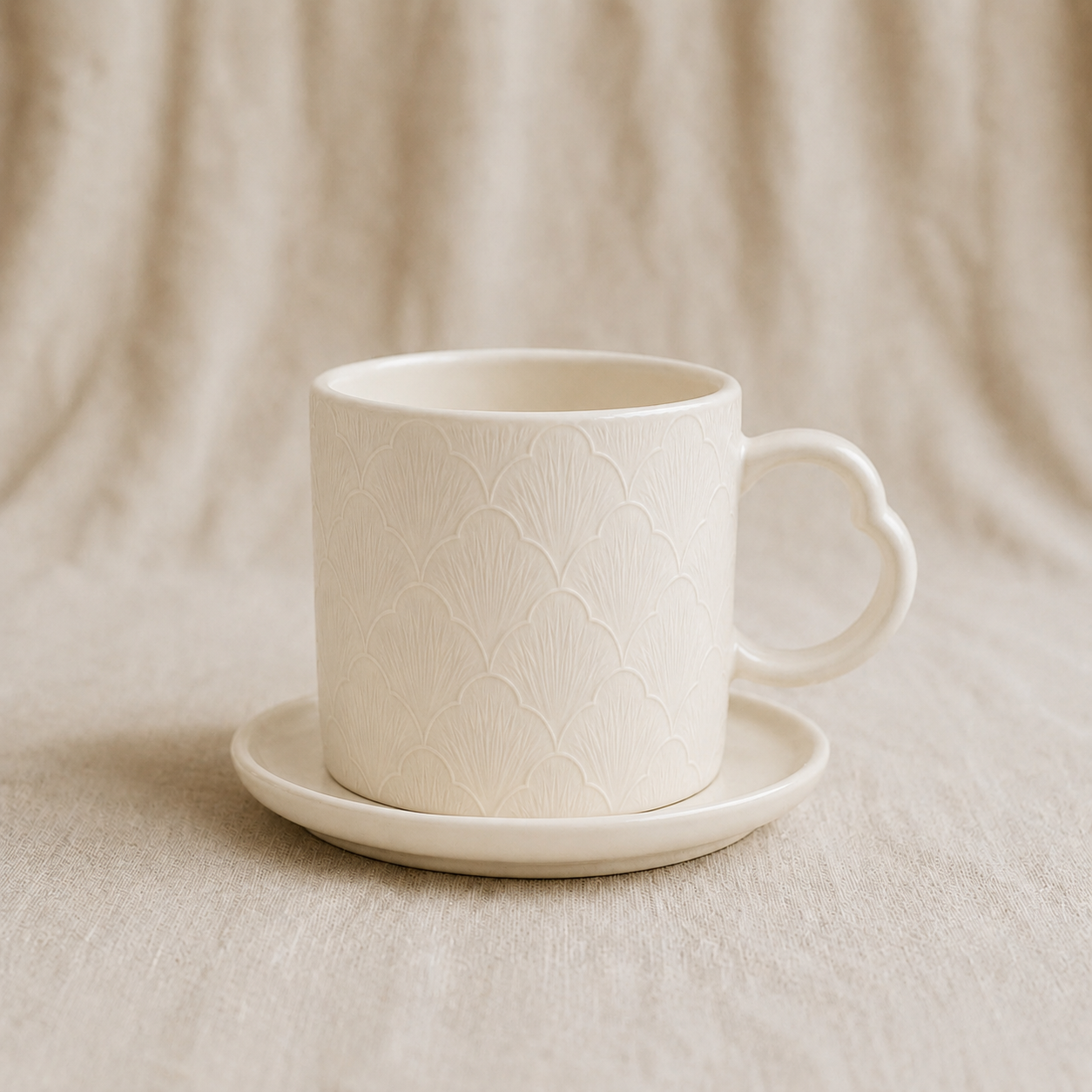 Grey Carved Cloud Porcelain Coffee Cup Set