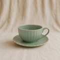 Coffee Cup And Saucer Gray Green Pumpkin