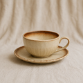 Coffee Cup And Saucer White Brown Pumpkin