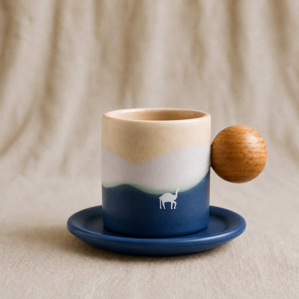Camel Ceramic Espresso Cup with Wooden Handle