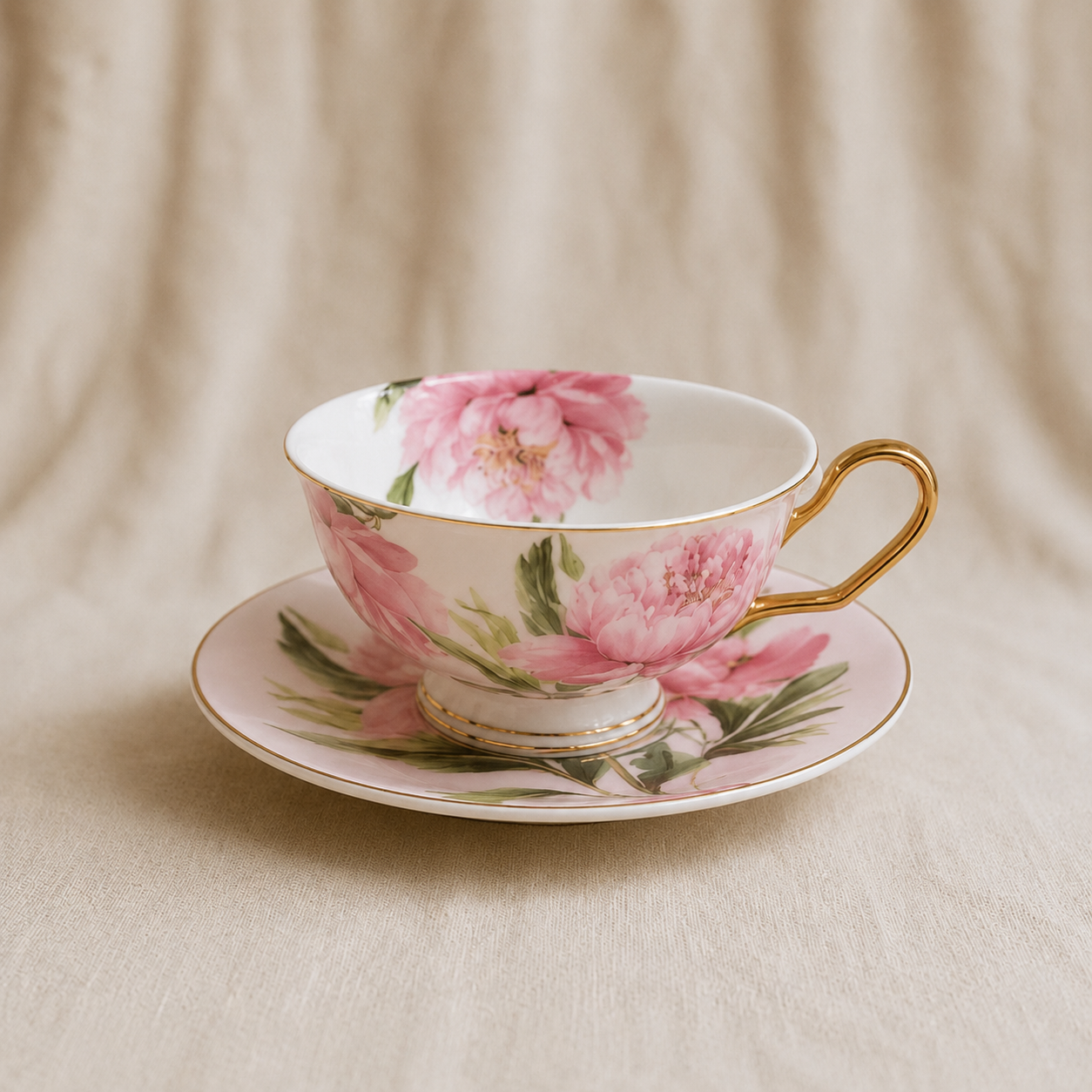 Pink Peony Coffee Pair Cups Set of 2