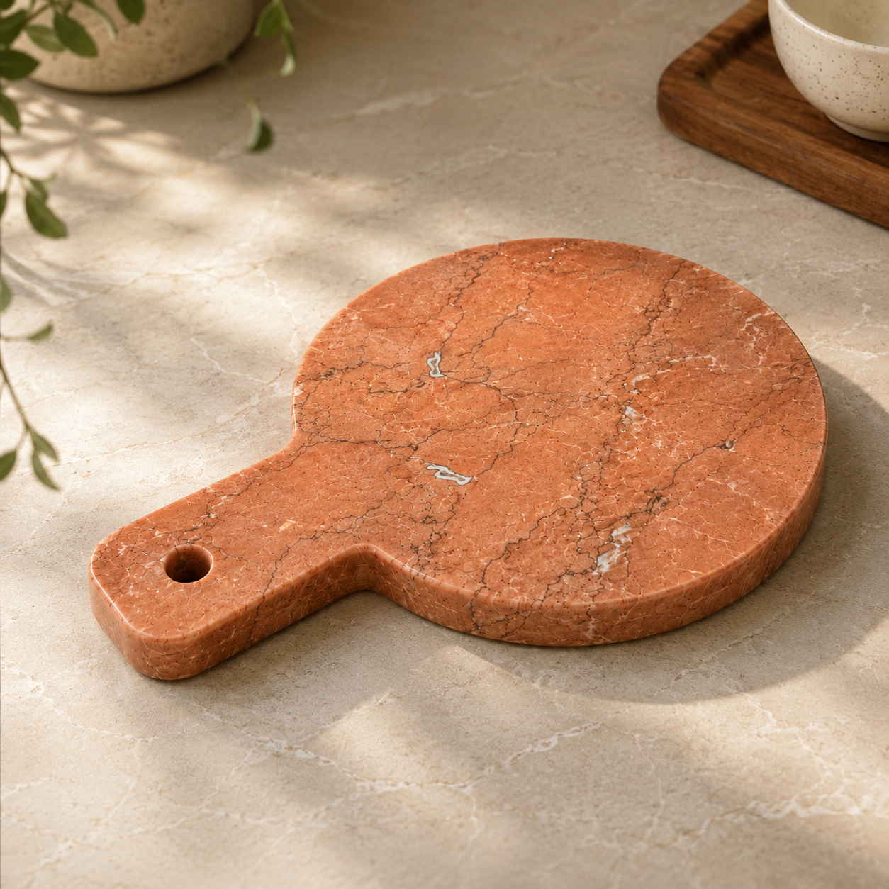 Round Marble Serving Board with Handle (22 cm)