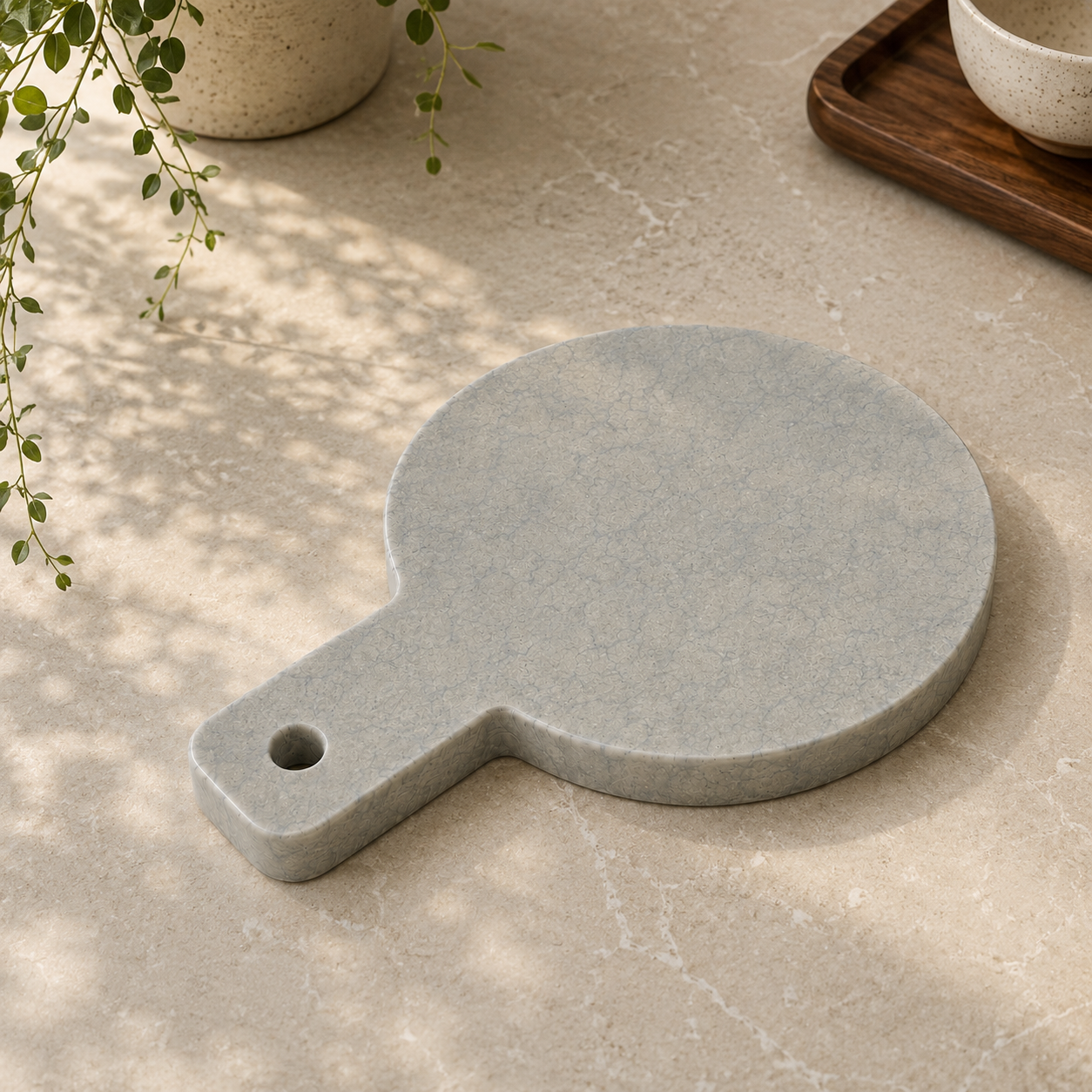 Round Marble Serving Board with Handle (22 cm)