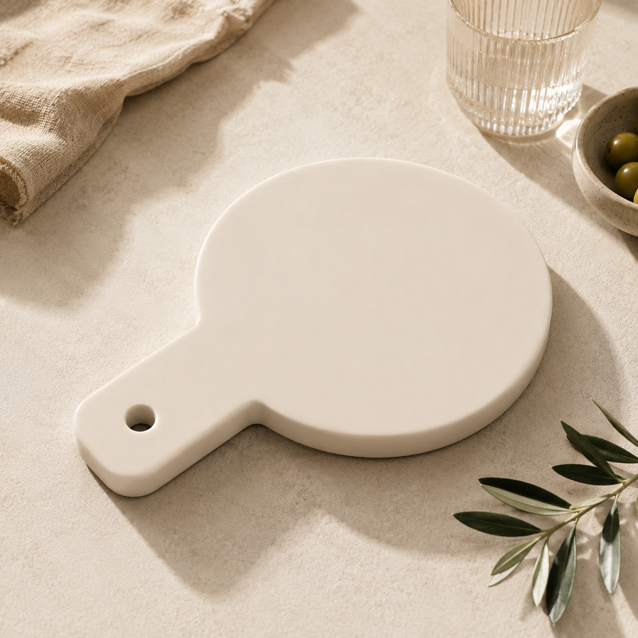 Round Marble Serving Board with Handle (22 cm)