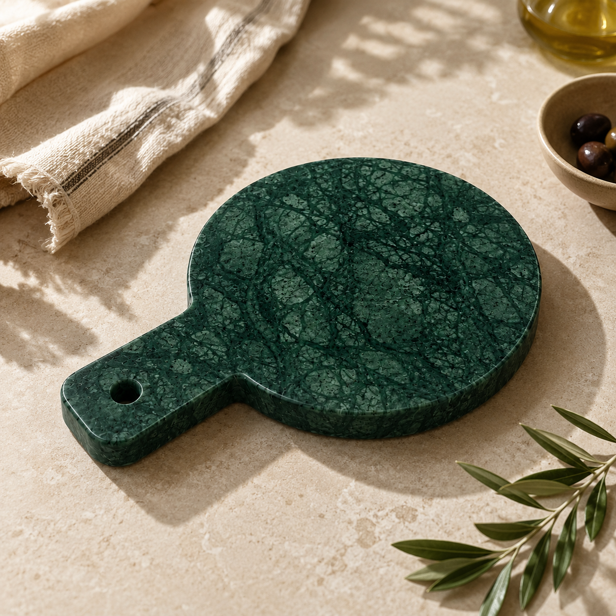 Round Marble Serving Board with Handle (22 cm)