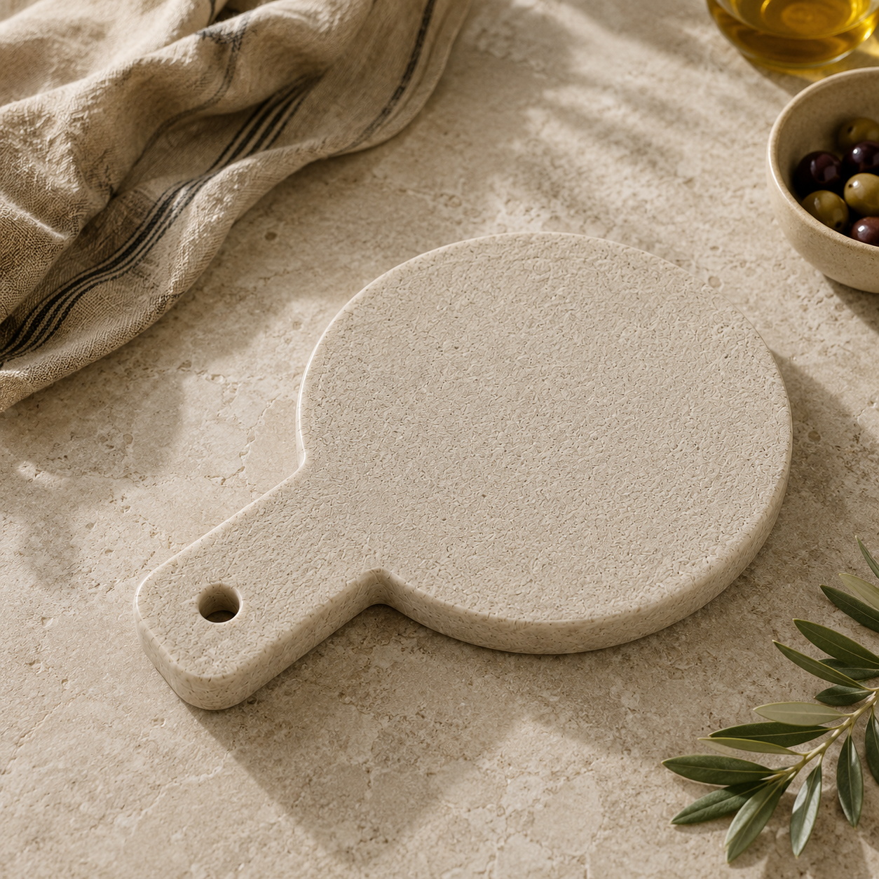 Round Marble Serving Board with Handle (22 cm)