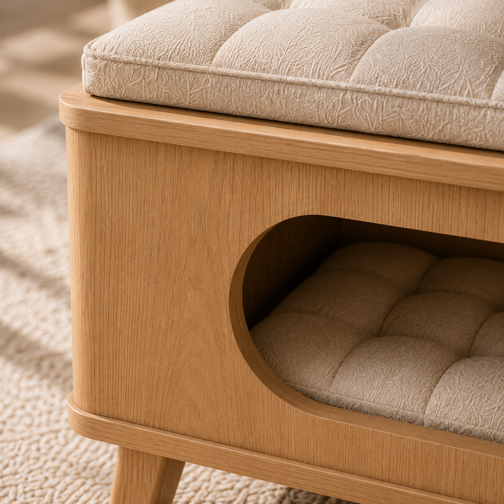 Modern Wooden Pet House Ottoman with Cushion