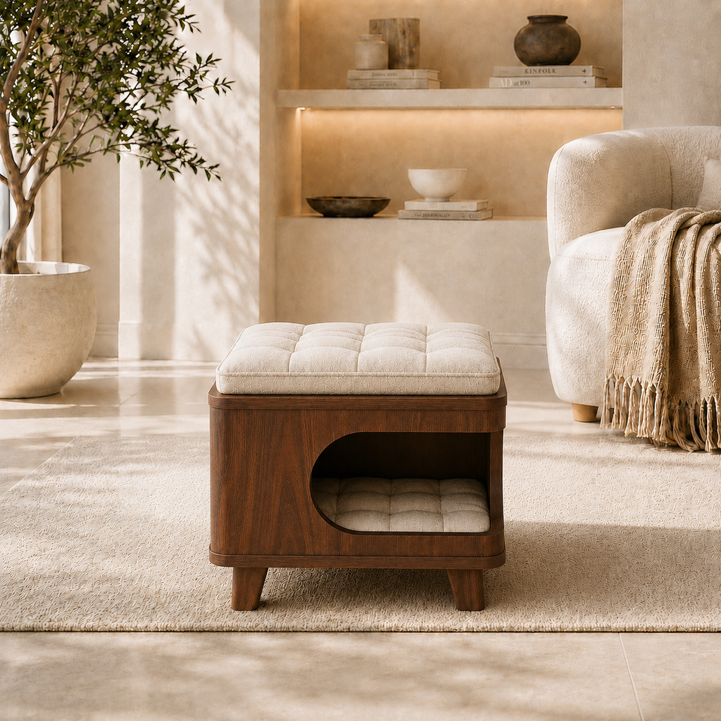Modern Wooden Pet House Ottoman with Cushion