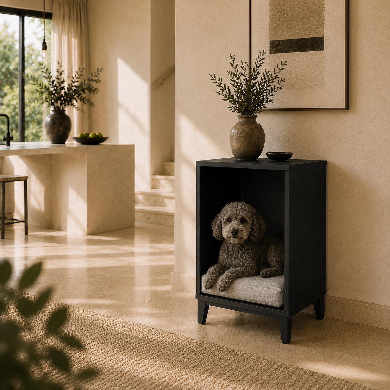 Modern Wooden Pet House Side Table with Cushion