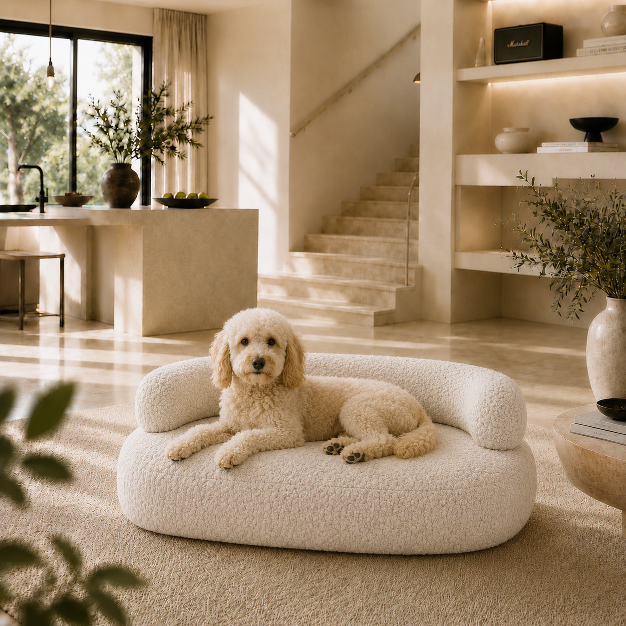 Modern Curved Boucle Dog Sofa Bed
