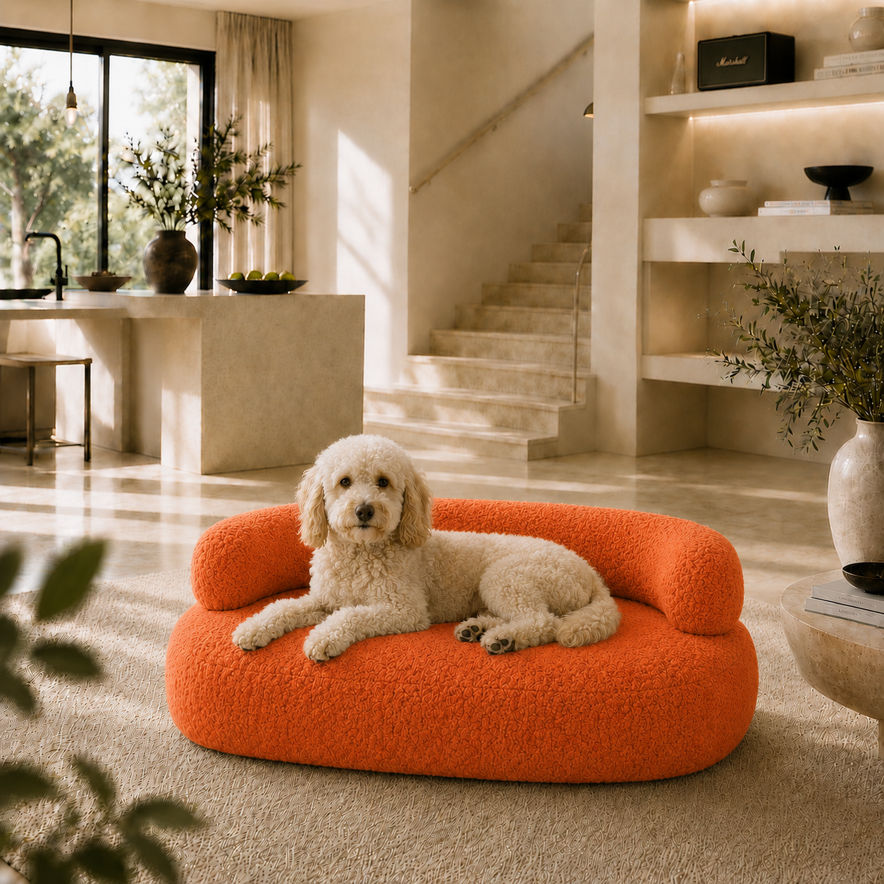 Modern Curved Boucle Dog Sofa Bed