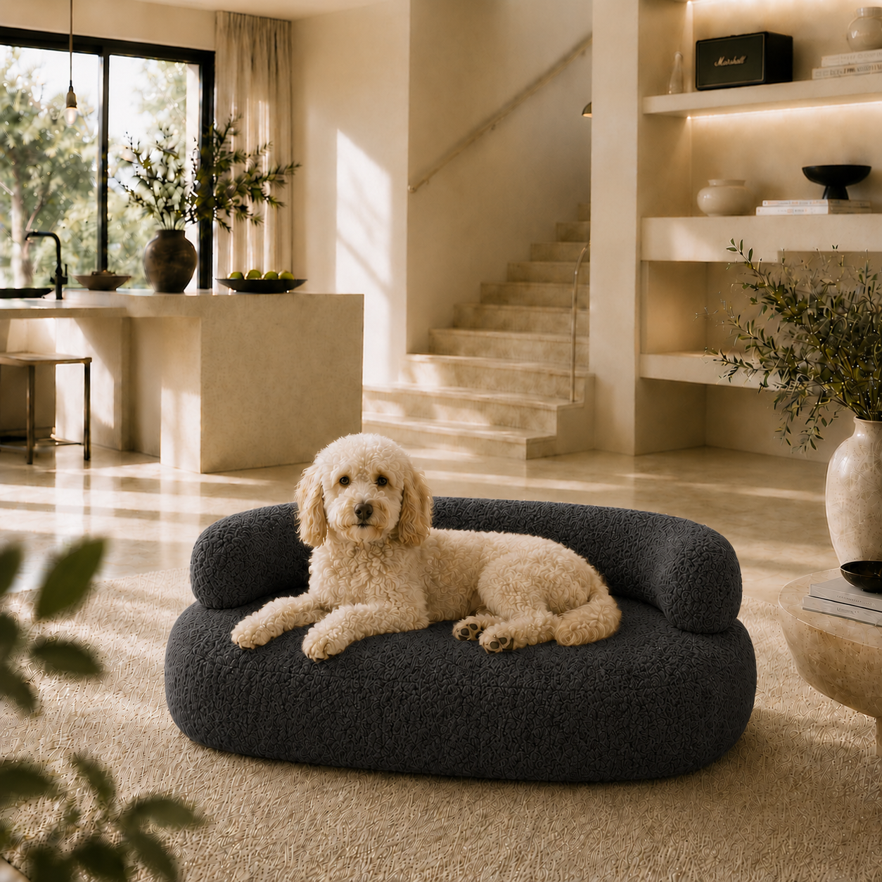 Modern Curved Boucle Dog Sofa Bed