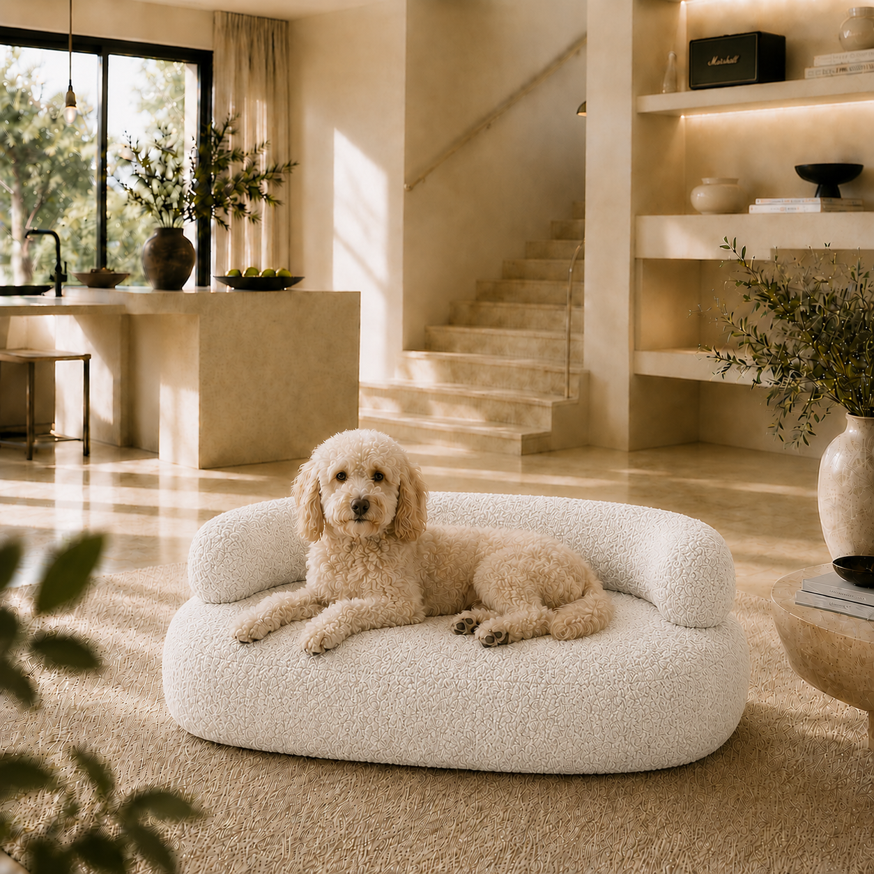 Modern Curved Boucle Dog Sofa Bed