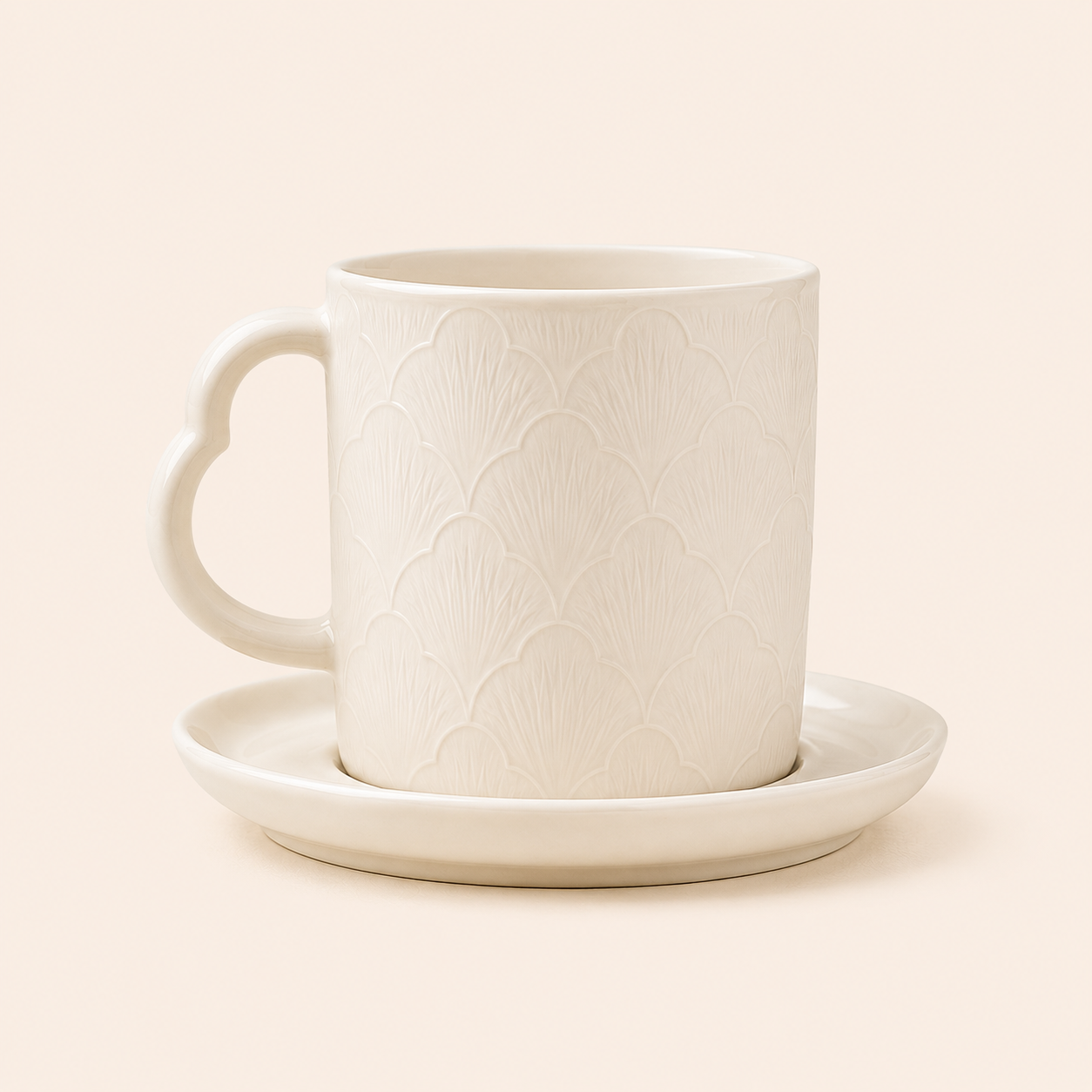 Grey Carved Cloud Porcelain Coffee Cup Set