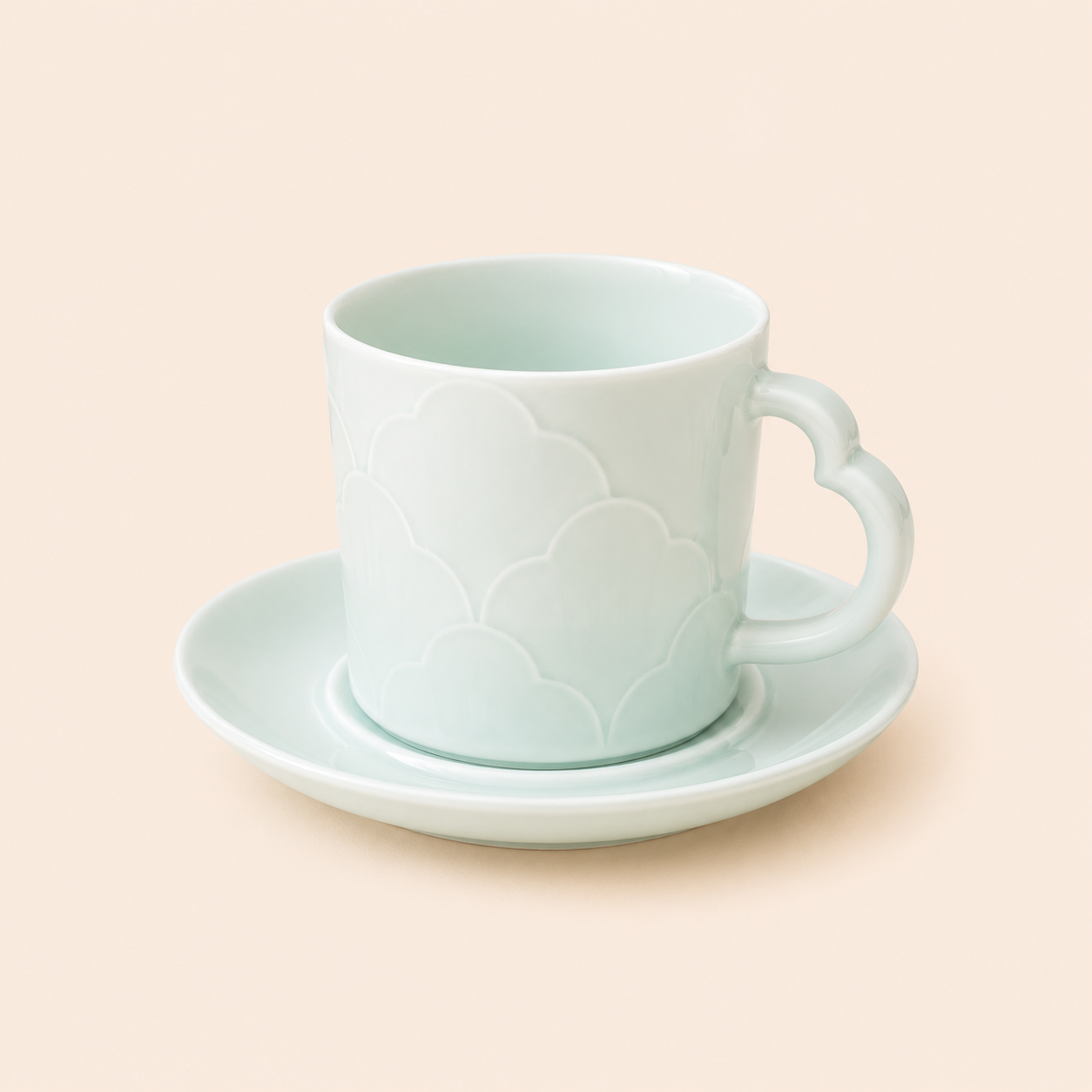 Cyan Carved Cloud Porcelain Coffee Cup Set