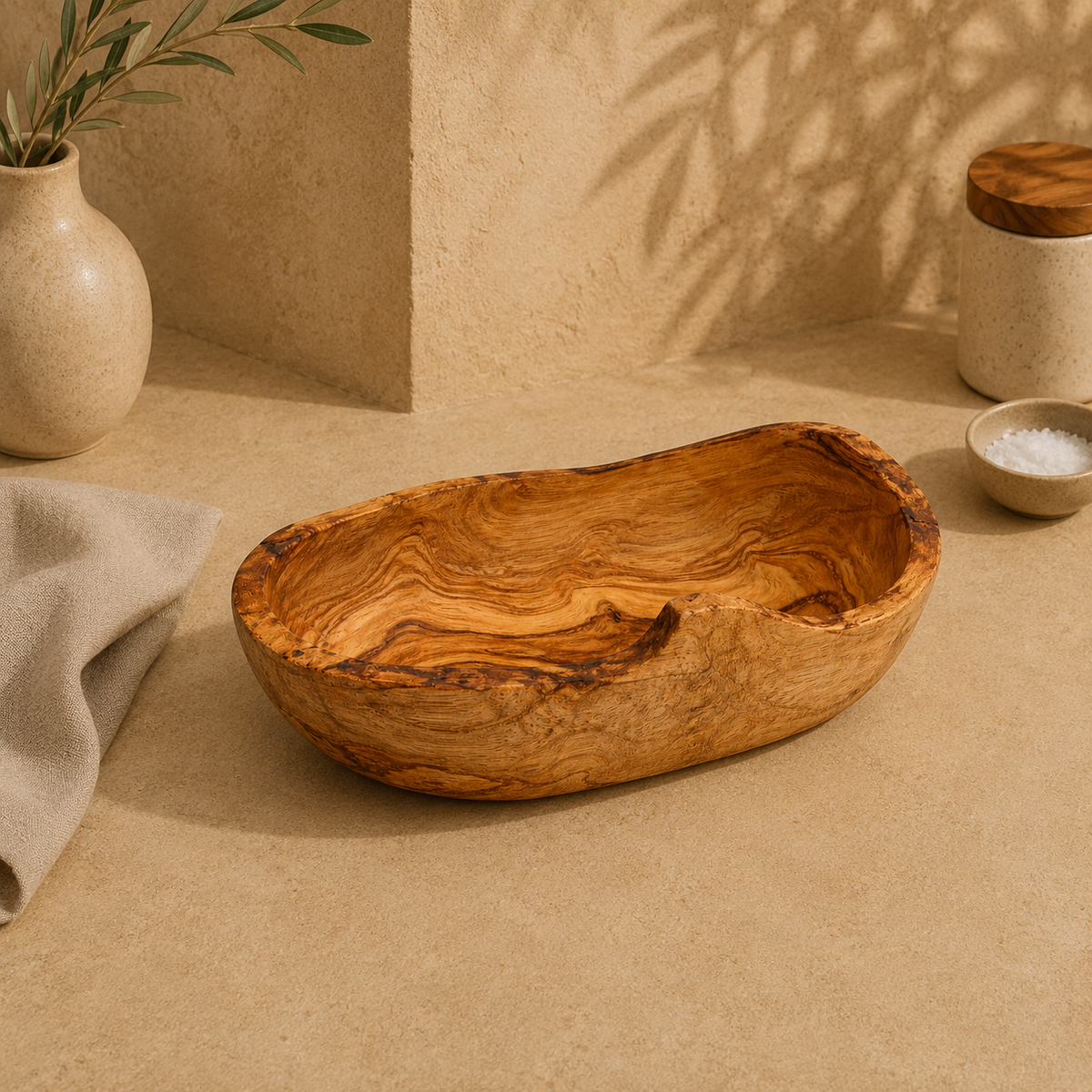 Olive Wood Rustic Fruit Basket