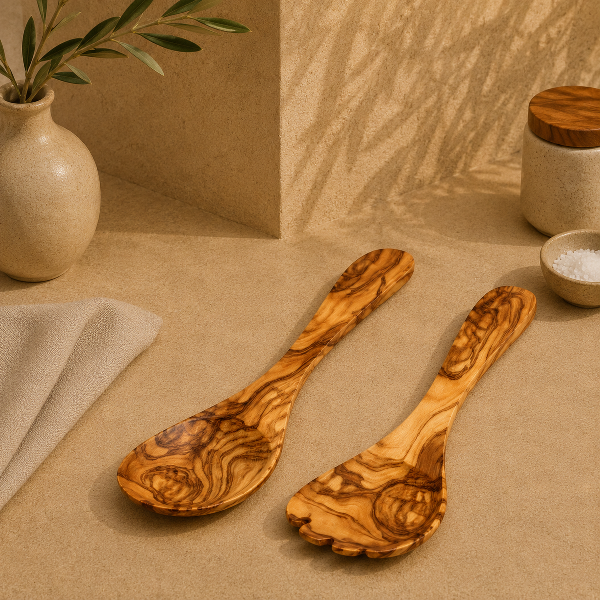 Olive Wood Salad Server (Spoon+Fork)