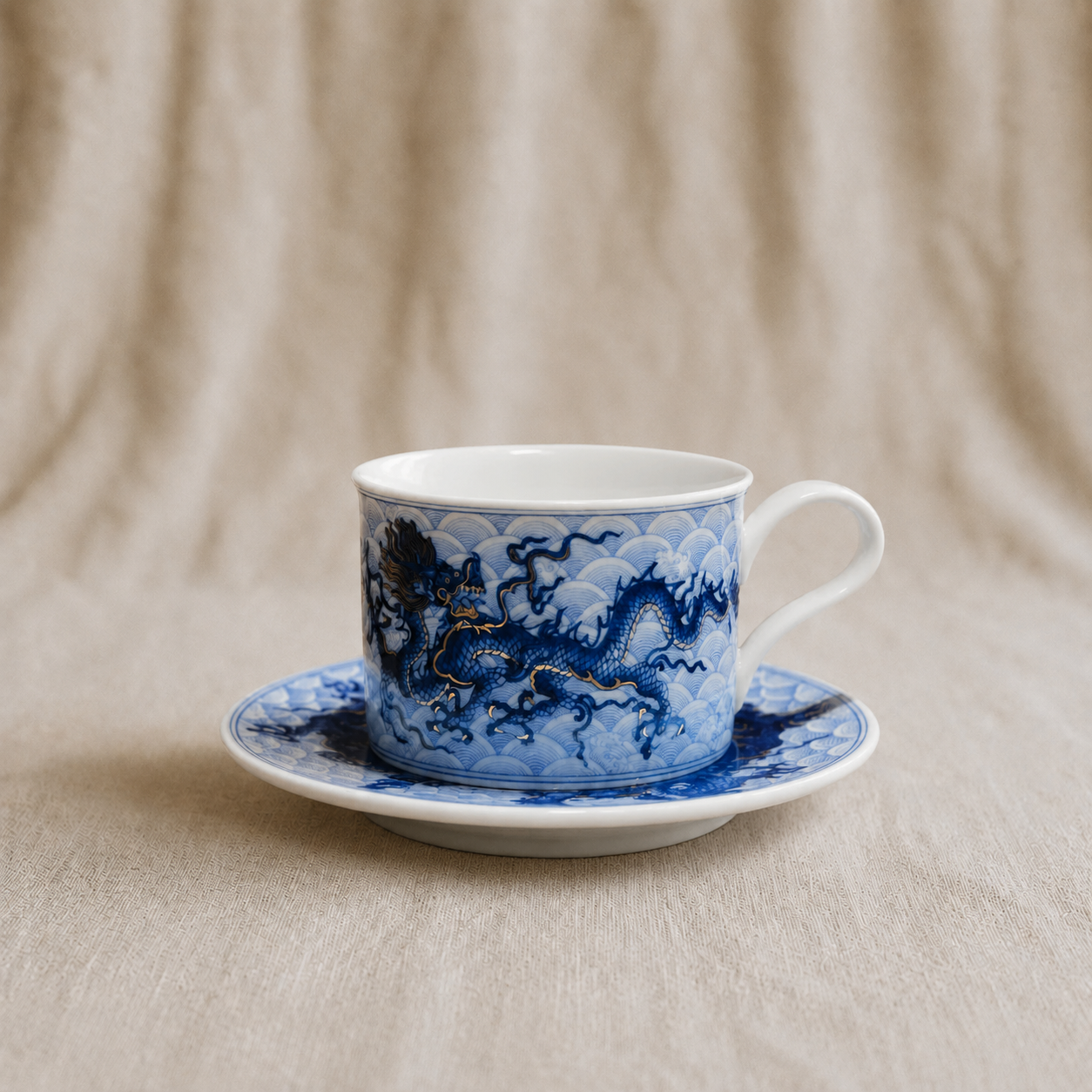 Gold & Silver Inlaid Dragon Coffee Cup