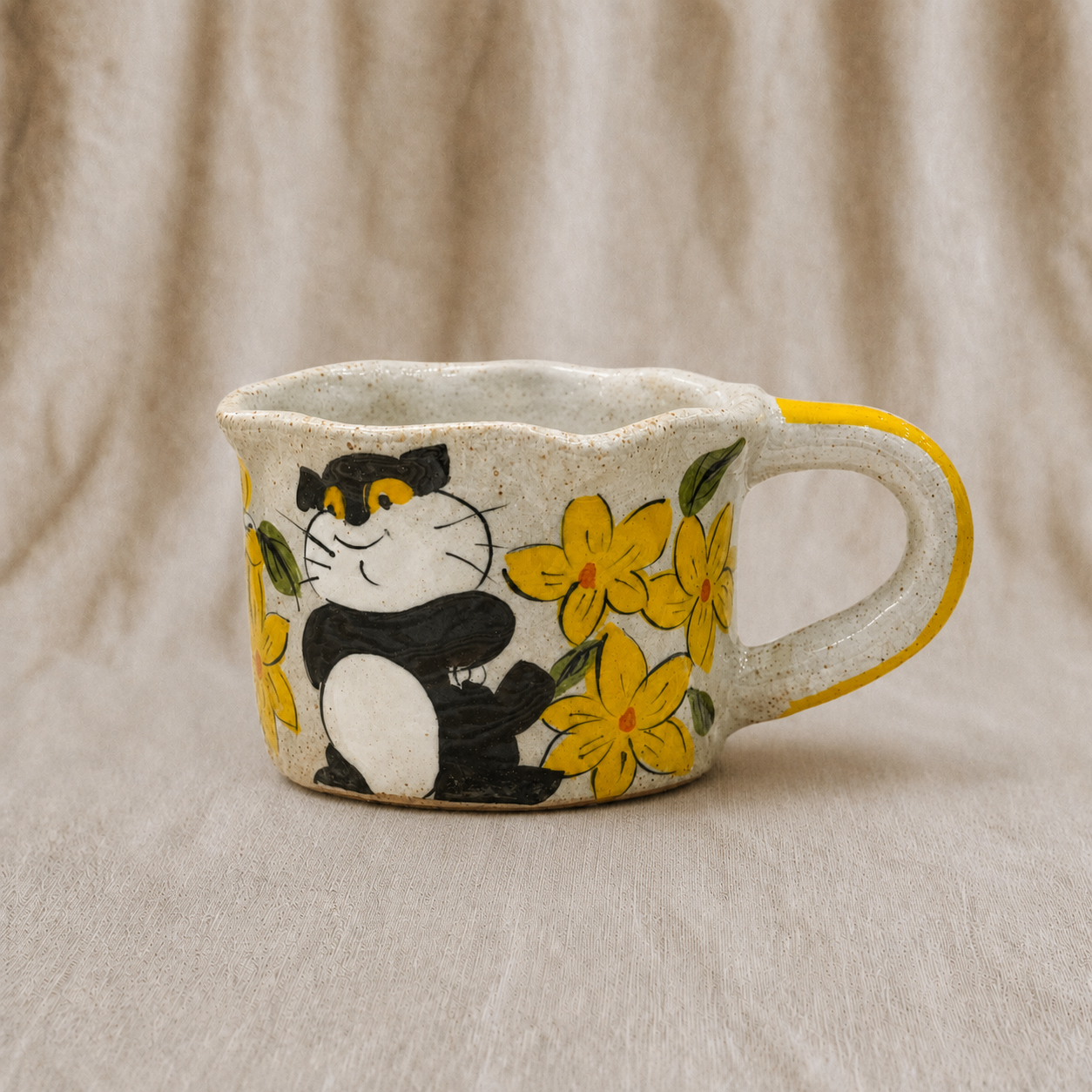 Handmade Black and White Cat Mug