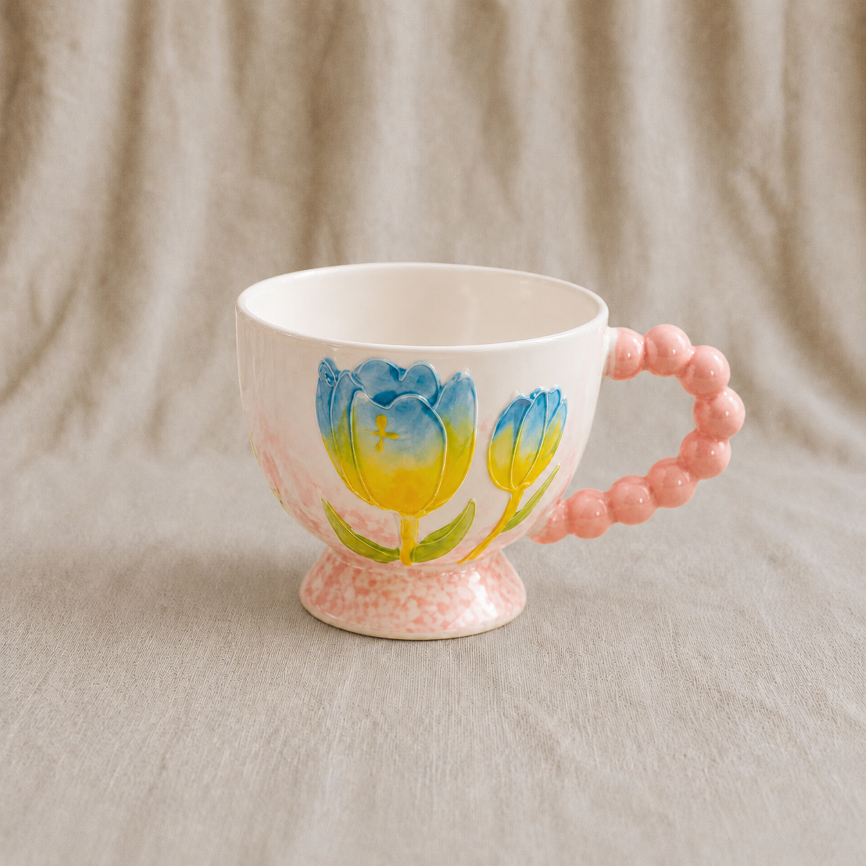 Handmade Blue & Gold Tulip Breakfast Cup