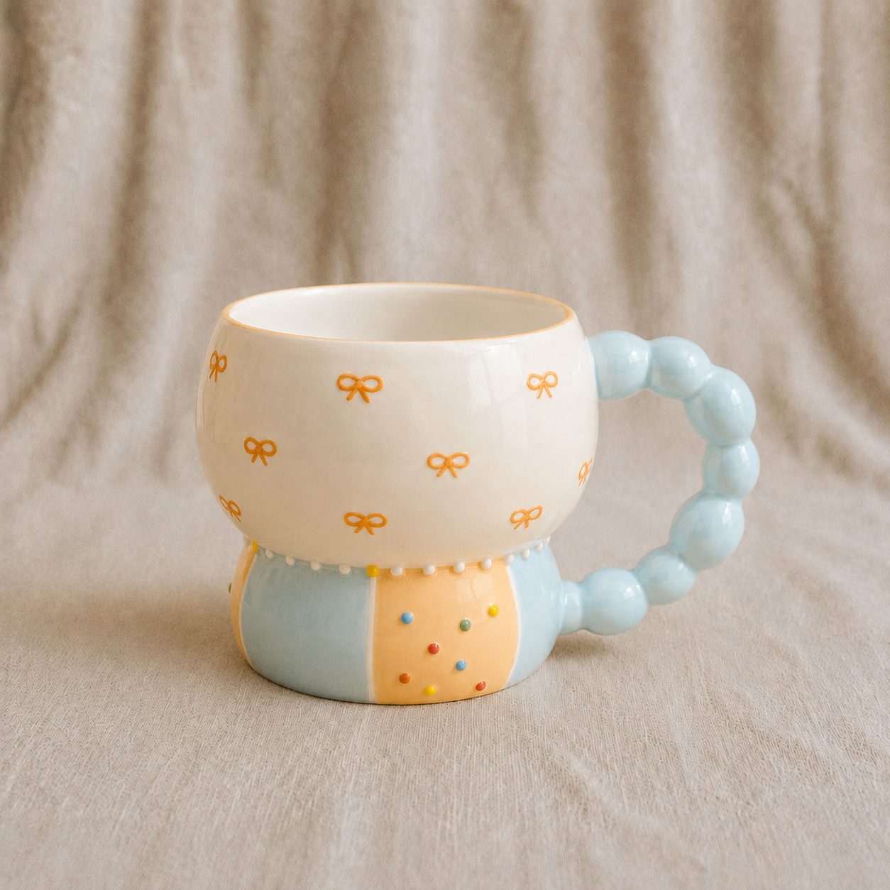 Handmade Blue Patchwork Gourd Breakfast Cup