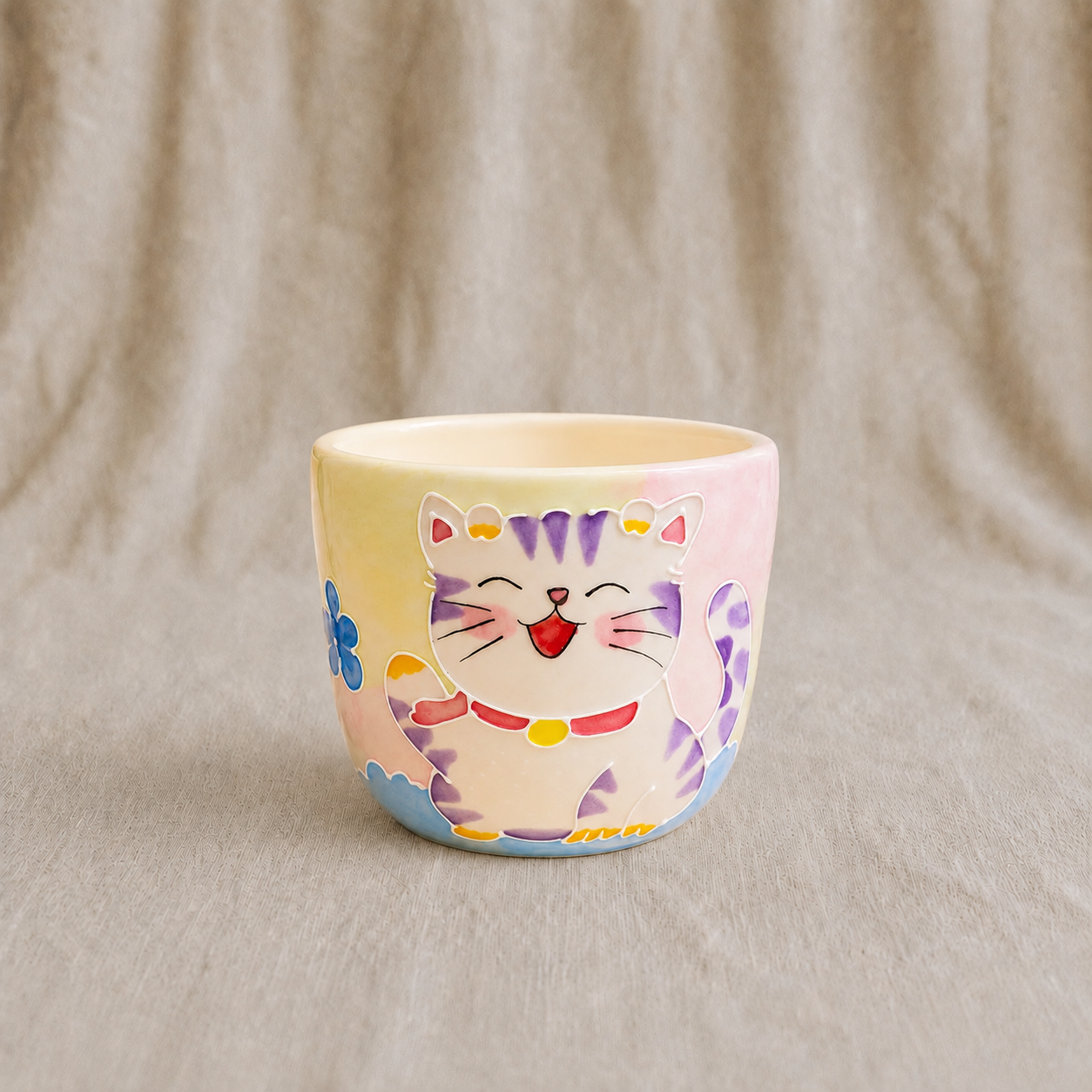 Handmade Happy Lavender Kitty Gourd Cup