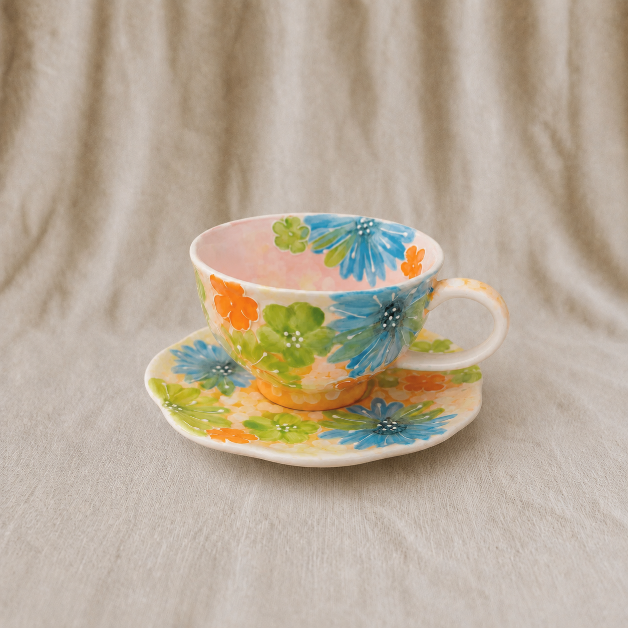 Handmade Orange & Blue Petal Coffee Cup