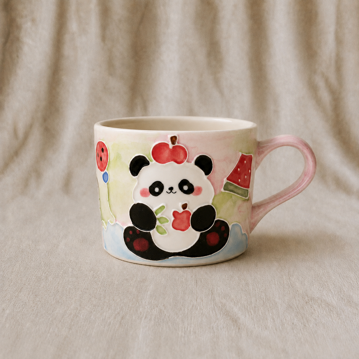 Handmade Panda Apple Mug with Handle