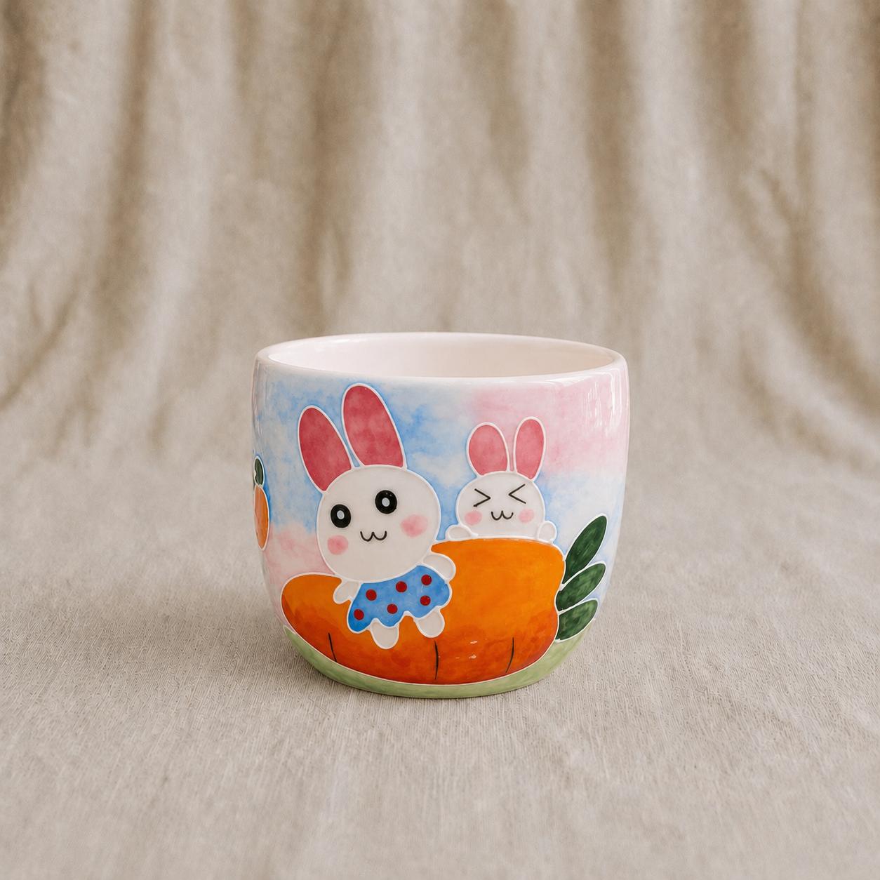 Handmade Peach Bunny Friends Gourd Cup