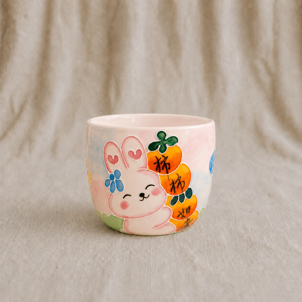 Handmade Persimmon Bunny Gourd Cup