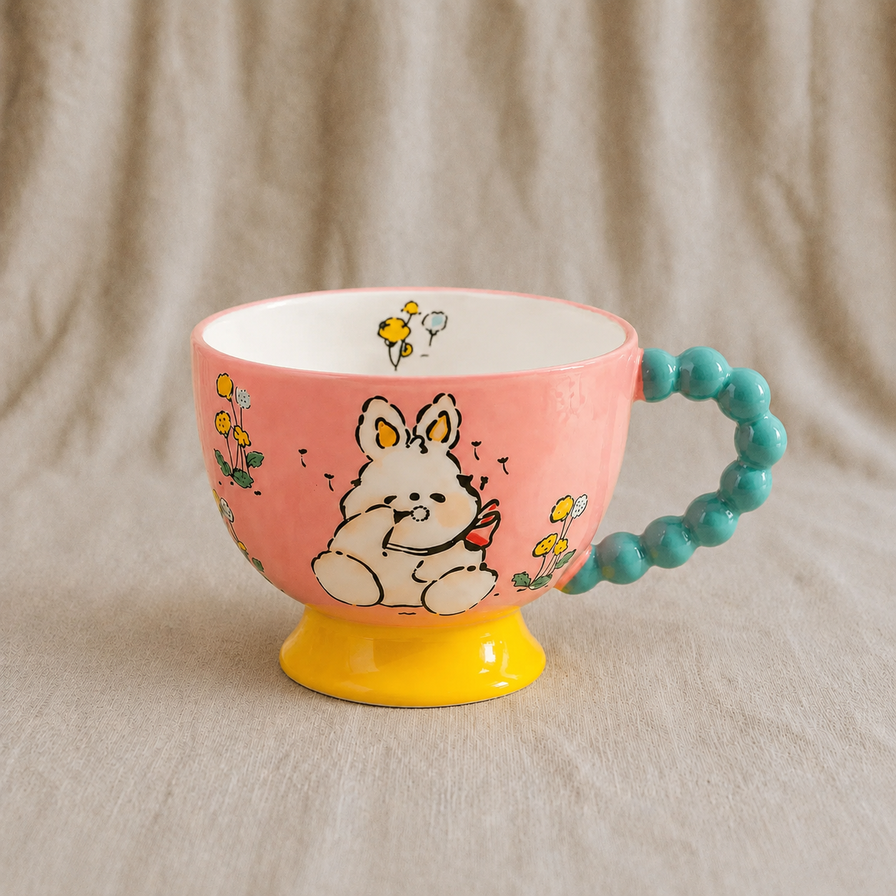 Handmade Pink Rabbit Breakfast Cup