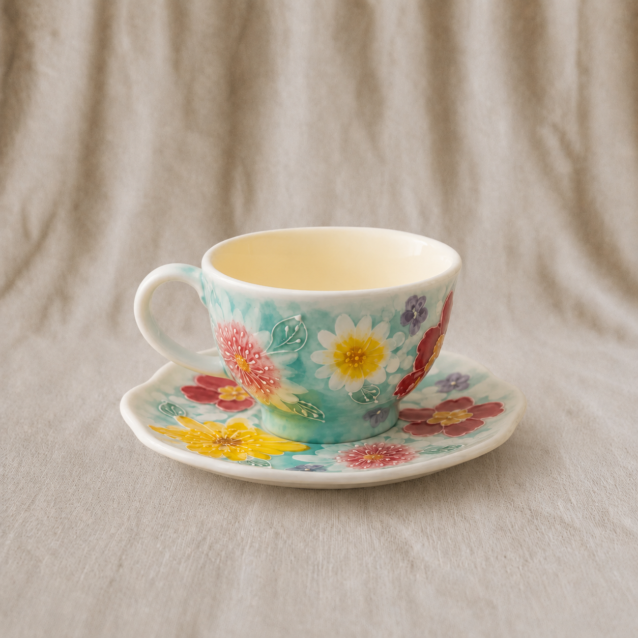 Handmade Red & Blue Petal Coffee Cup
